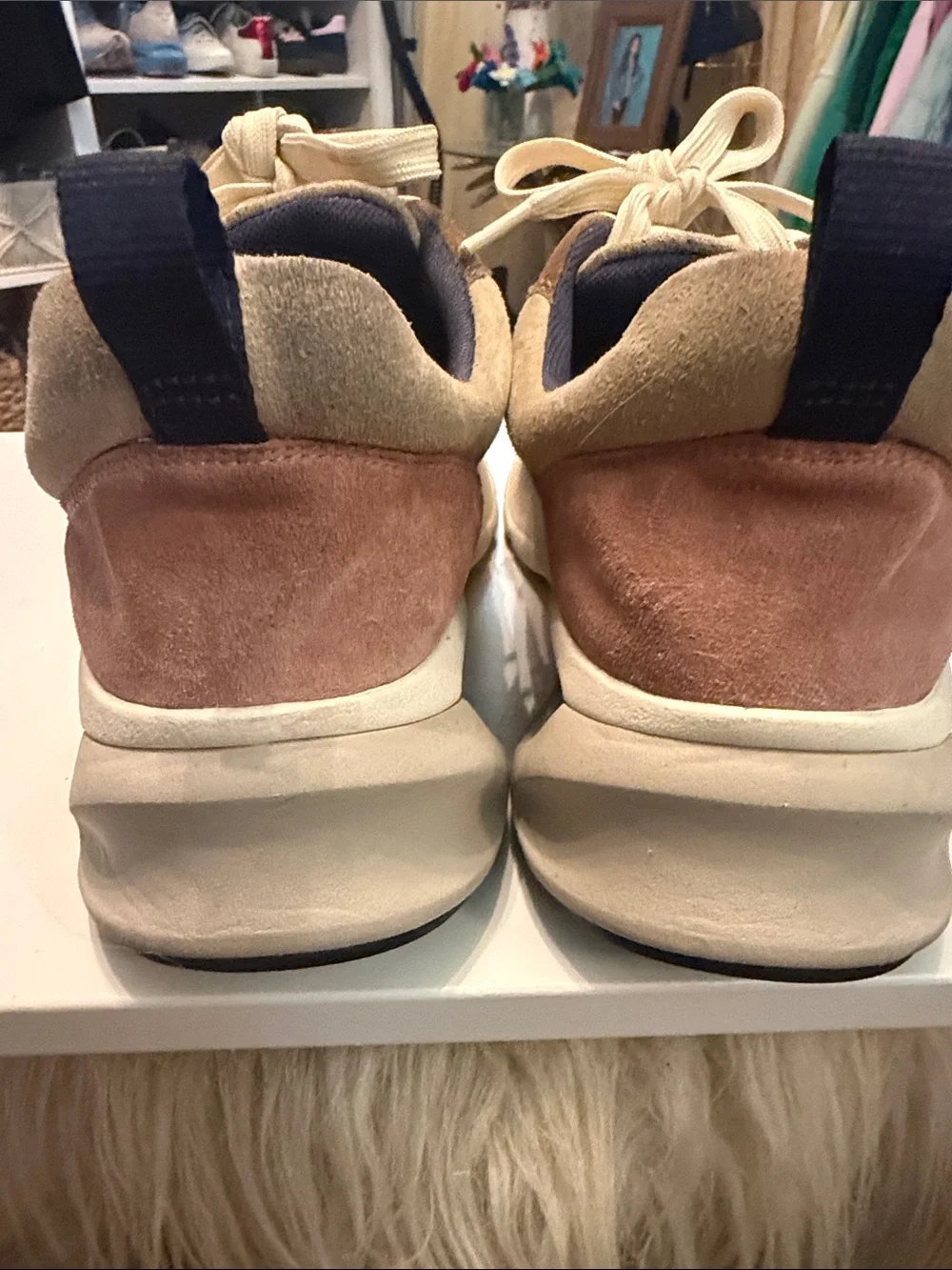 Tory Burch Pink, Beige & Tan Suede Platform Sneakers